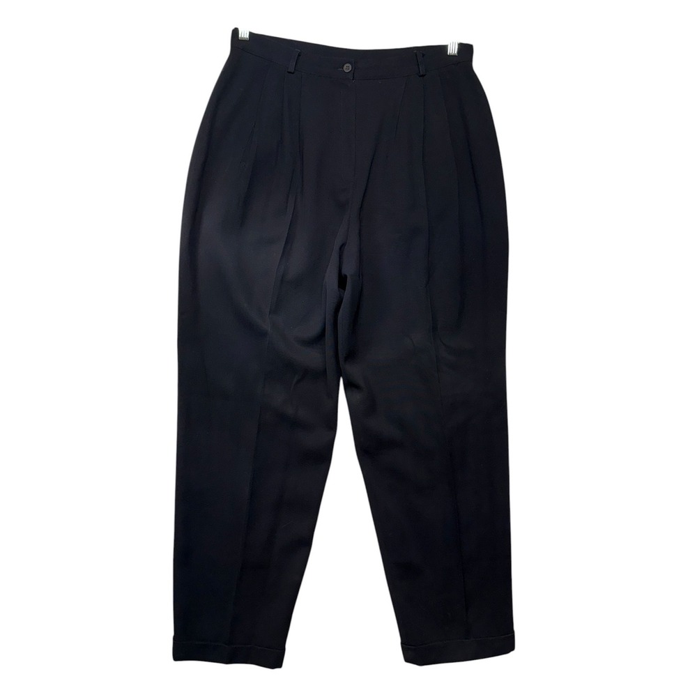 VTG Jones New York Womens Black Worsted Wool Pleated Cuffed Trousers Size 16